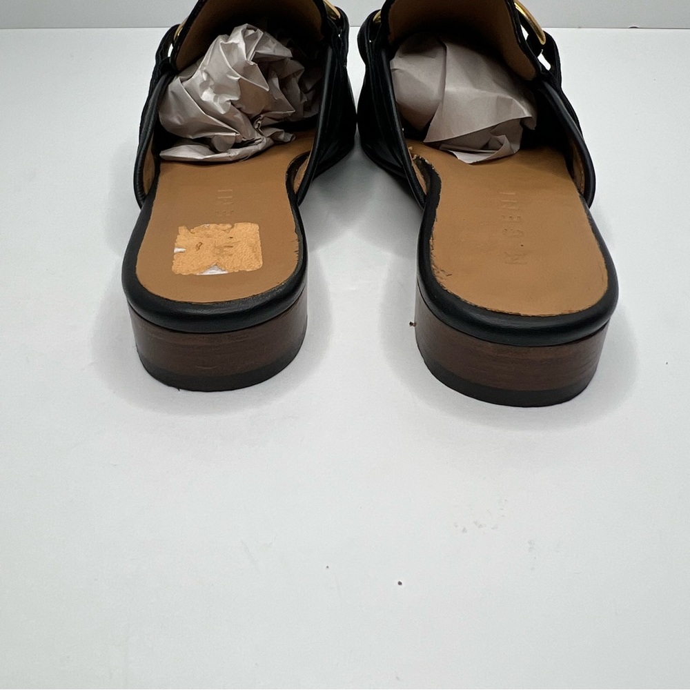 M. Gemi Black Leather Mule Slides with Gold Chain Accent - Picture 10 of 15
